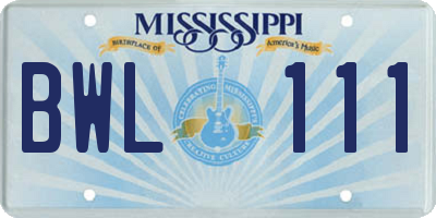 MS license plate BWL111