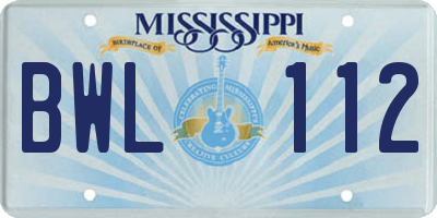 MS license plate BWL112
