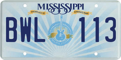 MS license plate BWL113