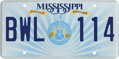 MS license plate BWL114