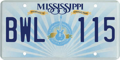 MS license plate BWL115