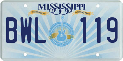 MS license plate BWL119
