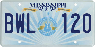 MS license plate BWL120