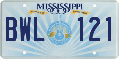 MS license plate BWL121