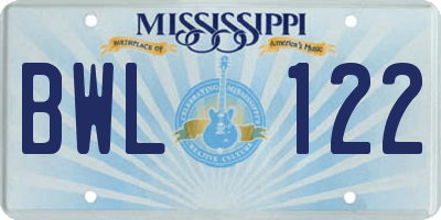 MS license plate BWL122