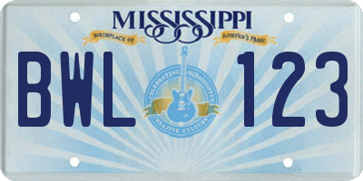 MS license plate BWL123