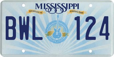 MS license plate BWL124