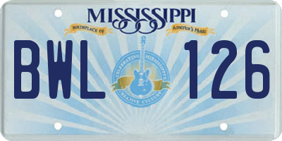 MS license plate BWL126