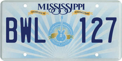 MS license plate BWL127