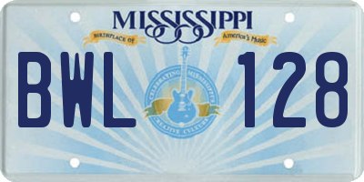 MS license plate BWL128