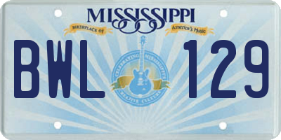 MS license plate BWL129