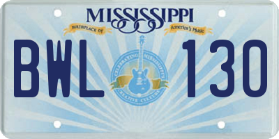 MS license plate BWL130