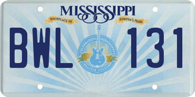 MS license plate BWL131