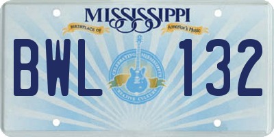MS license plate BWL132