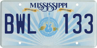 MS license plate BWL133