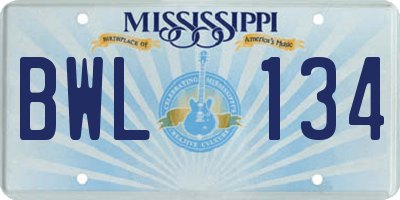 MS license plate BWL134