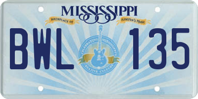 MS license plate BWL135
