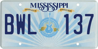 MS license plate BWL137