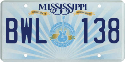 MS license plate BWL138