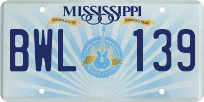 MS license plate BWL139