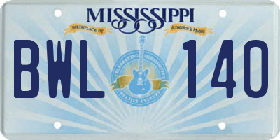 MS license plate BWL140