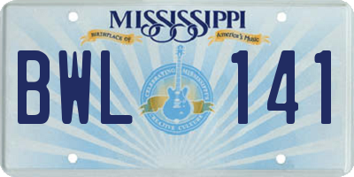 MS license plate BWL141