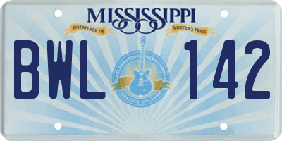 MS license plate BWL142
