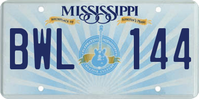 MS license plate BWL144