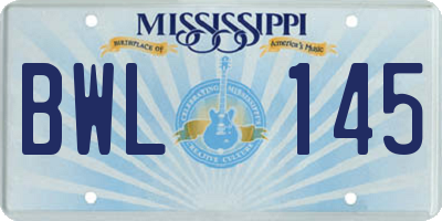 MS license plate BWL145