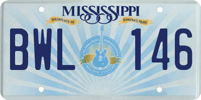 MS license plate BWL146