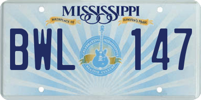 MS license plate BWL147