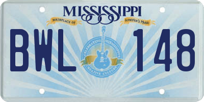 MS license plate BWL148