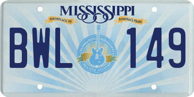 MS license plate BWL149