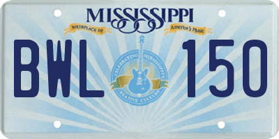 MS license plate BWL150