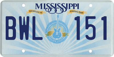 MS license plate BWL151