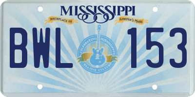 MS license plate BWL153