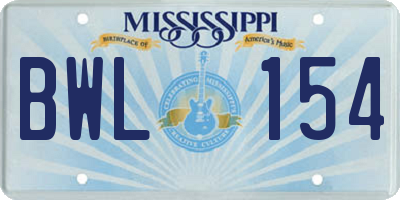 MS license plate BWL154