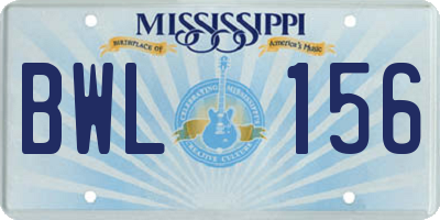MS license plate BWL156