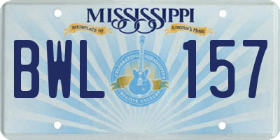 MS license plate BWL157
