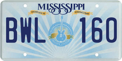 MS license plate BWL160