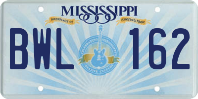 MS license plate BWL162