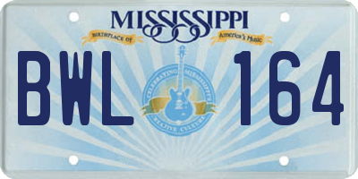MS license plate BWL164