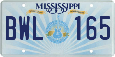 MS license plate BWL165