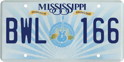 MS license plate BWL166