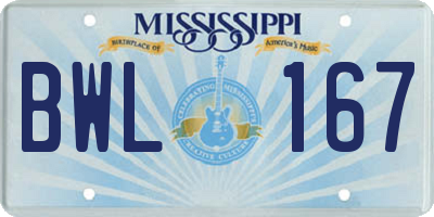 MS license plate BWL167