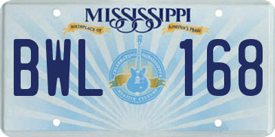 MS license plate BWL168
