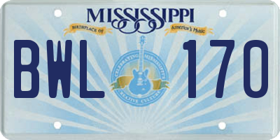 MS license plate BWL170