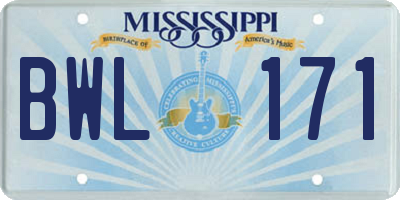 MS license plate BWL171