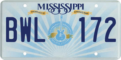 MS license plate BWL172