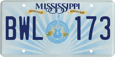 MS license plate BWL173